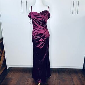 Miusol Purple Satin Off-Shoulder Evening Gown